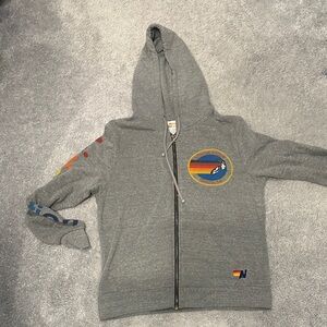 Aviator Nation Gray Hoodie with Vibrant Logo.